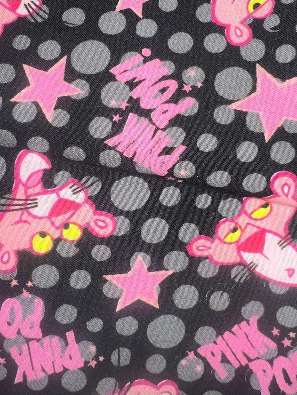 Handmade Pink Panther Black Polka Dot Cotton Pillowcase Pink Stars